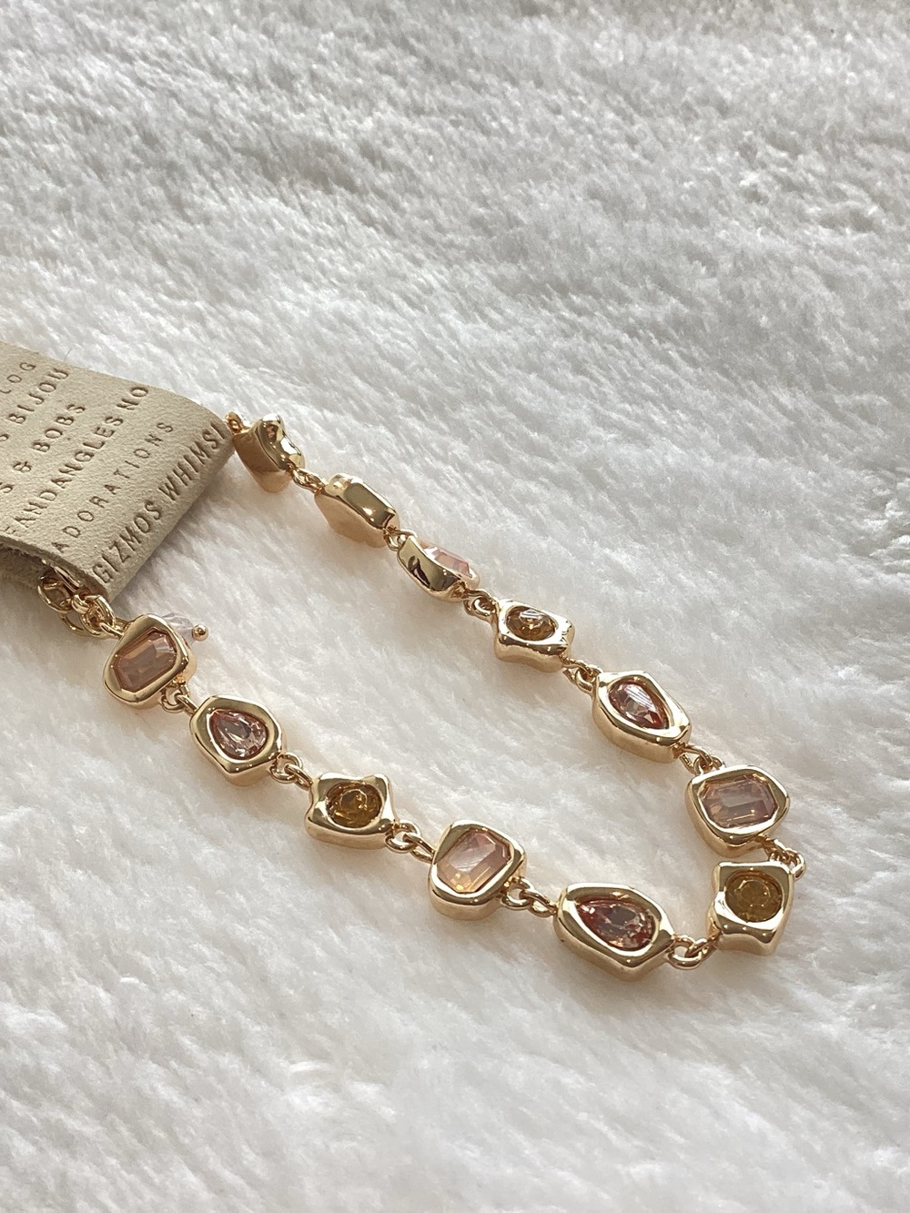 Anthropologie Gold-Plated Bracelet Colorful Stone New Taupe 7” - Picture 4 of 7